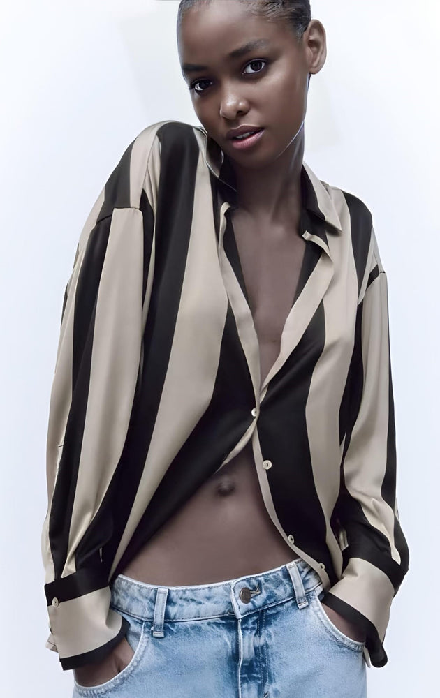 Camicia Donna Morbida Bicolore Righe Verticali Casual Elegante - LE STYLE DE PARIS