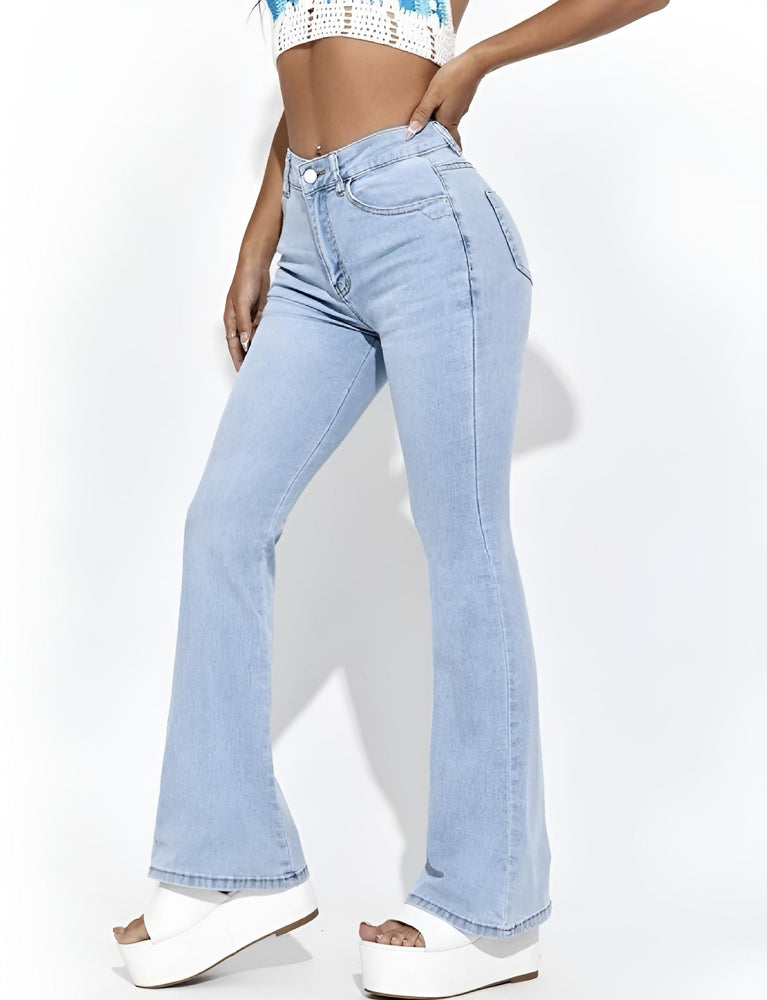 Pantalone Donna Jeans Bottone Tasche Zampa Casual Sensuale - LE STYLE DE PARIS