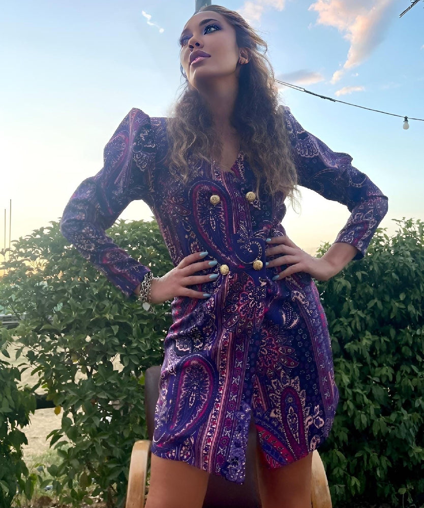 Vestito Donna Blazer Bottoni Scollo V Spalla Sbuffo Multicolore Sensuale Elegante - LE STYLE DE PARIS