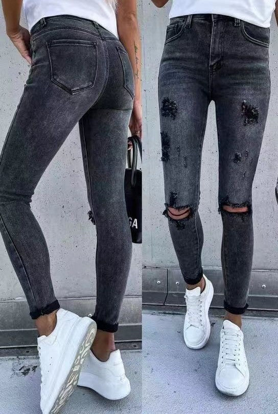 Pantalone Donna Jeans Strappi Tasche Passanti Aderente Casual Skinny - LE STYLE DE PARIS