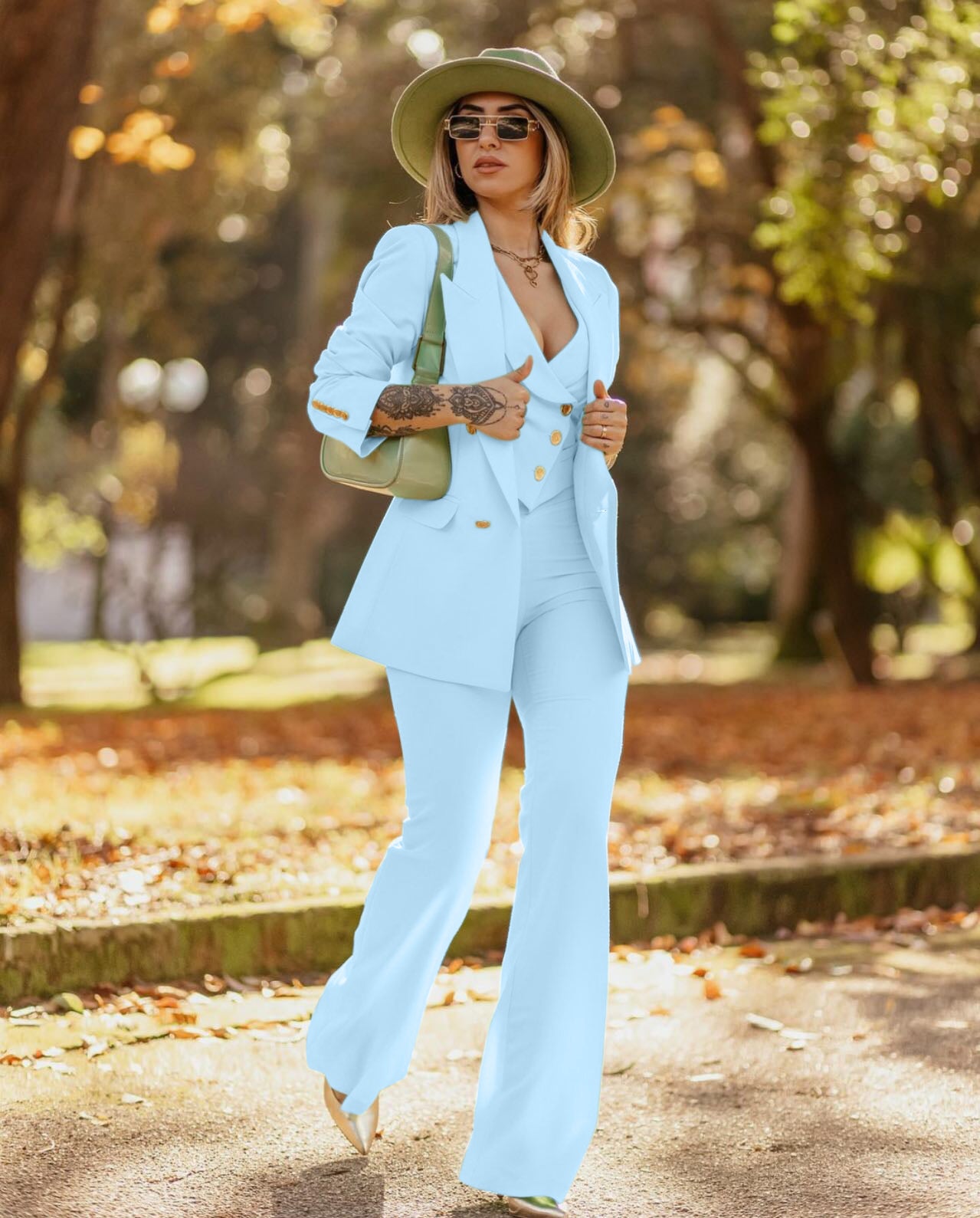 Tailleur Donna Giacca Top Cropped Pantalone Zampa Casual Elegante - LE STYLE DE PARIS