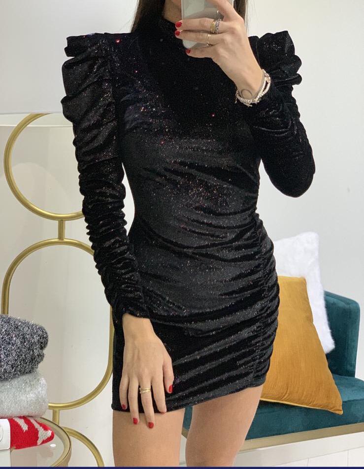 Vestito Donna Tubino Brillantini Spalle Sbuffo - LE STYLE DE PARIS
